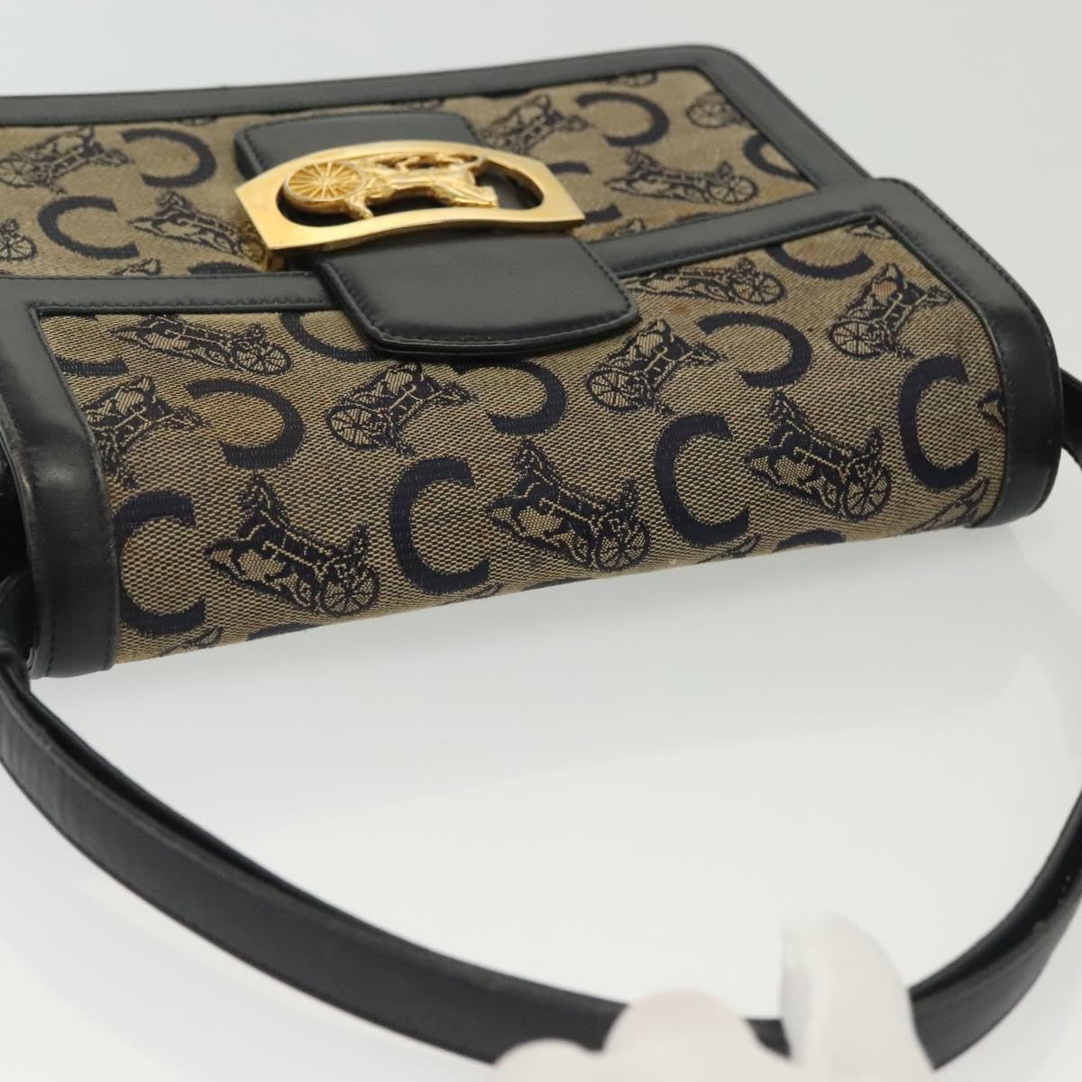Celine Horse Carriage Shoulder bag Macadam Canvas and leather, NAVY, CANVAS, Shoulder bag