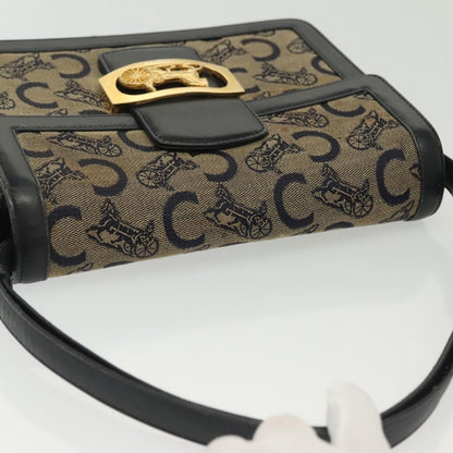 Celine Horse Carriage Shoulder bag Macadam Canvas and leather, NAVY, CANVAS, Shoulder bag