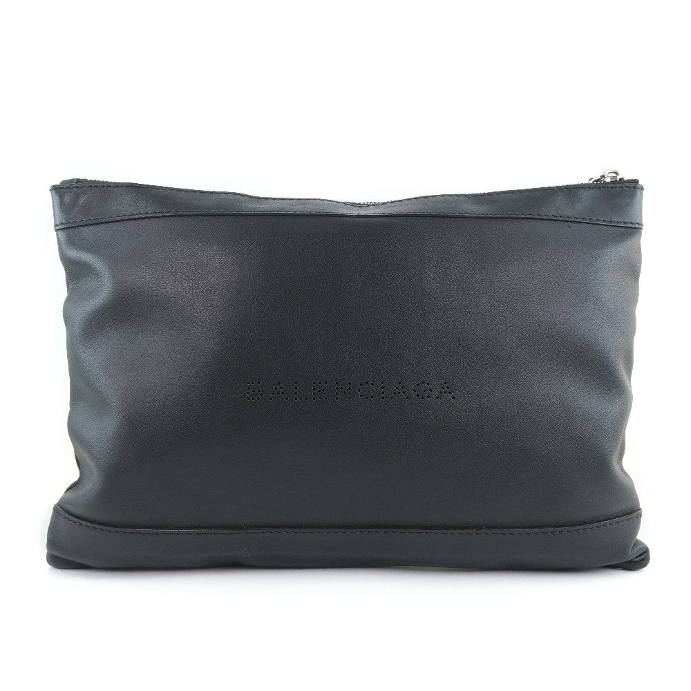 Balenciaga Navy Zip Pouch Leather, BLACK, LEATHER, Clutche & pouche