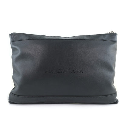 Balenciaga Navy Zip Pouch Leather, BLACK, LEATHER, Clutche & pouche