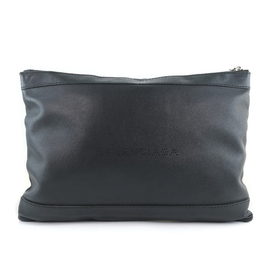 Balenciaga Navy Zip Pouch Leather, BLACK, LEATHER, Clutche & pouche