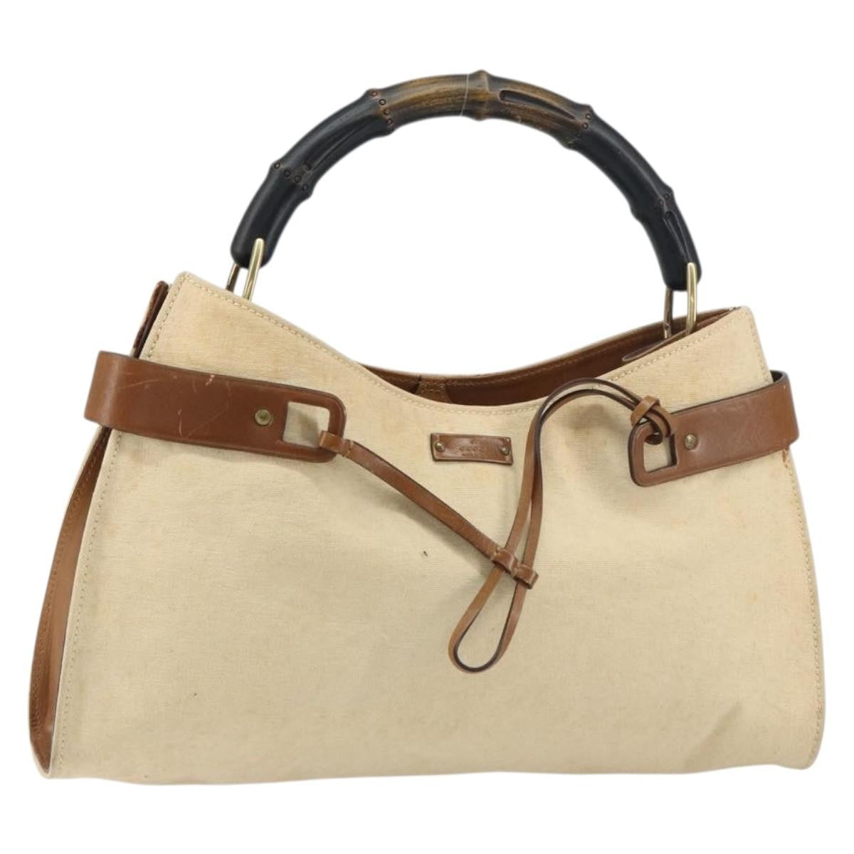 Gucci Vintage Bamboo Handle Bag Canvas, BEIGE, CANVAS, Tote bag