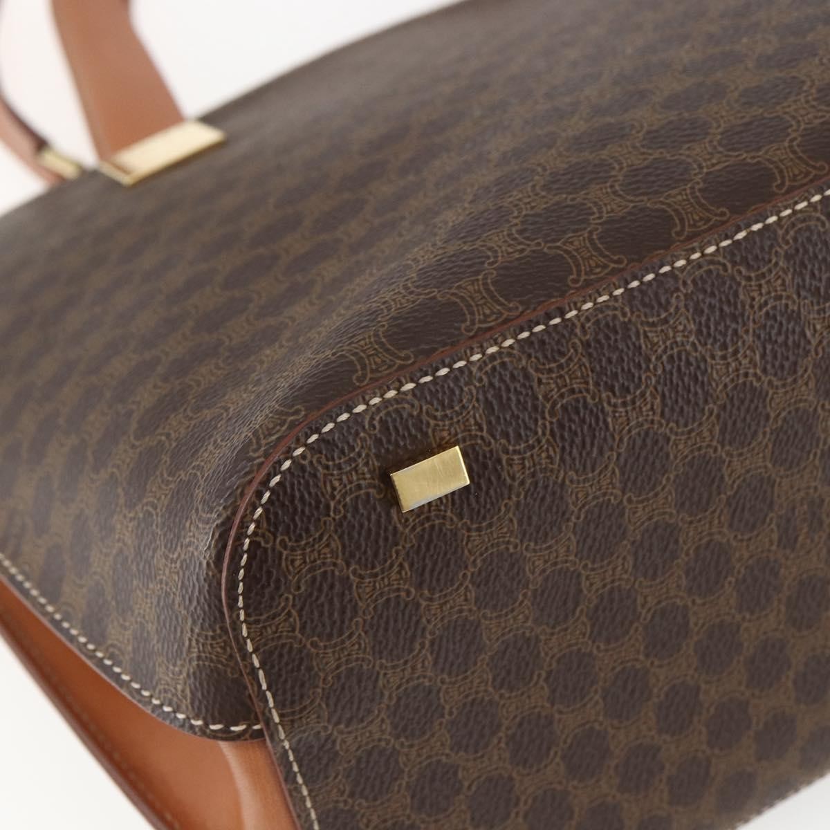 Celine Vintage Macadam Handbag Canvas and Leather, BROWN, CANVAS, Handbag