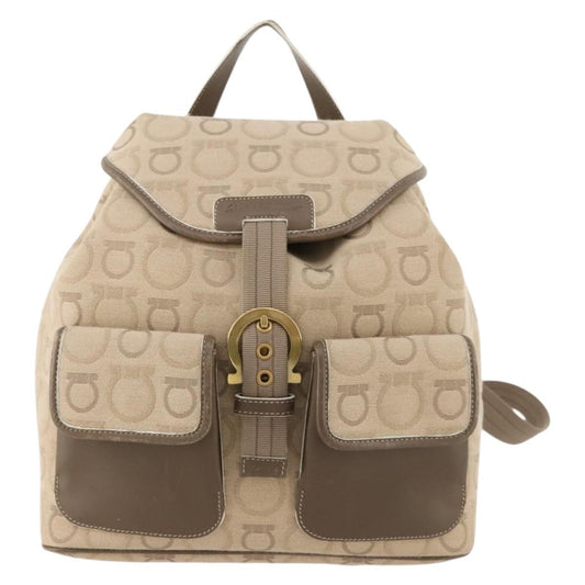 Salvatore Ferragamo Gancini Backpack Canvas, BEIGE, CANVAS, Backpack