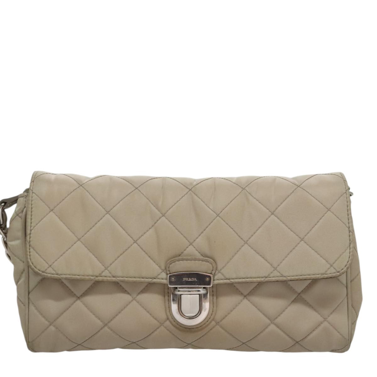 Prada Pushlock Chain Flap Bag Quilted Tessuto, BEIGE, NYLON, Shoulder bag