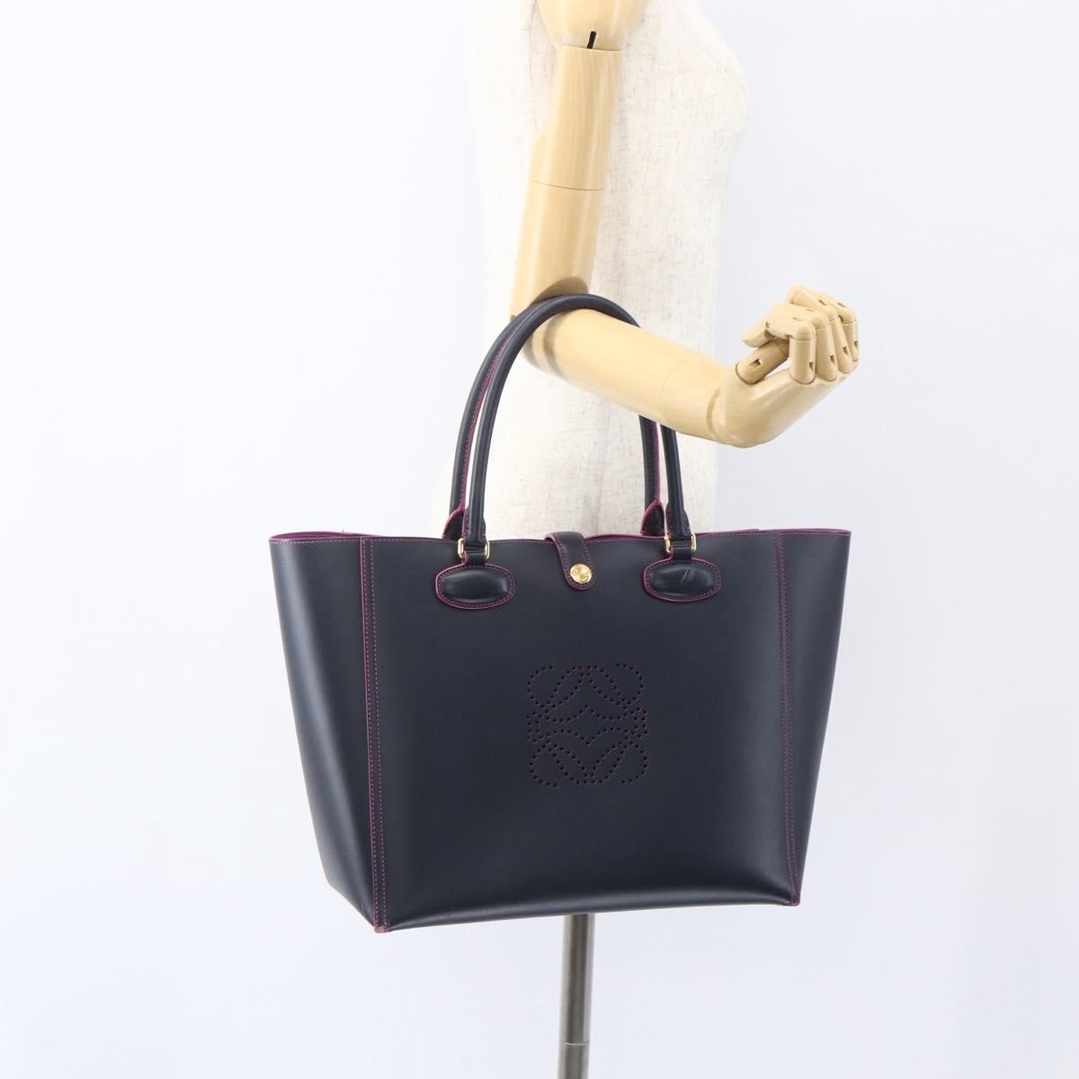 Loewe Leo Shopper Tote Perforated Leather, NAVY, LEATHER, Tote bag