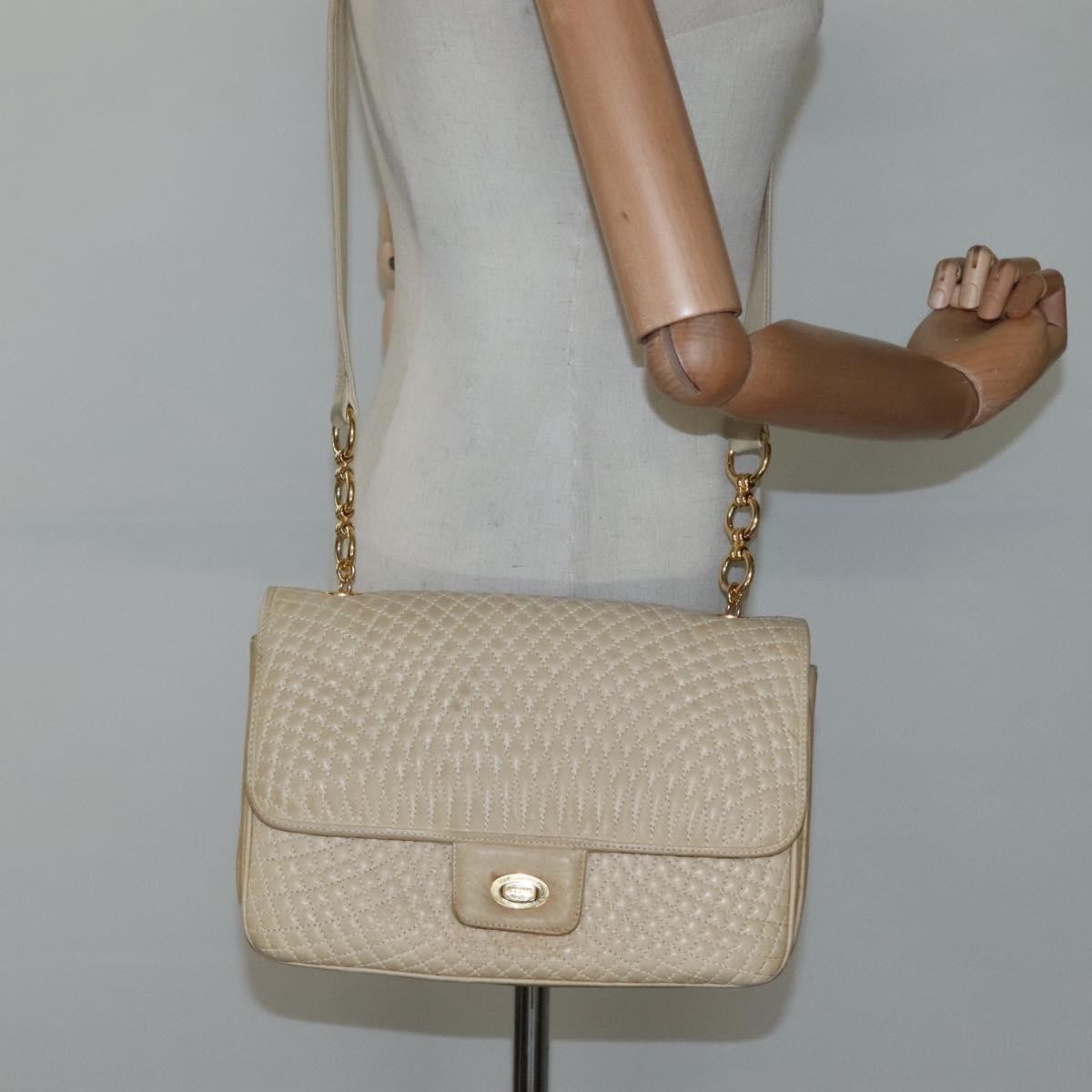 Bally Vintage Chain Shoulder Bag Quilted Leather, BEIGE, LEATHER, Shoulder bag