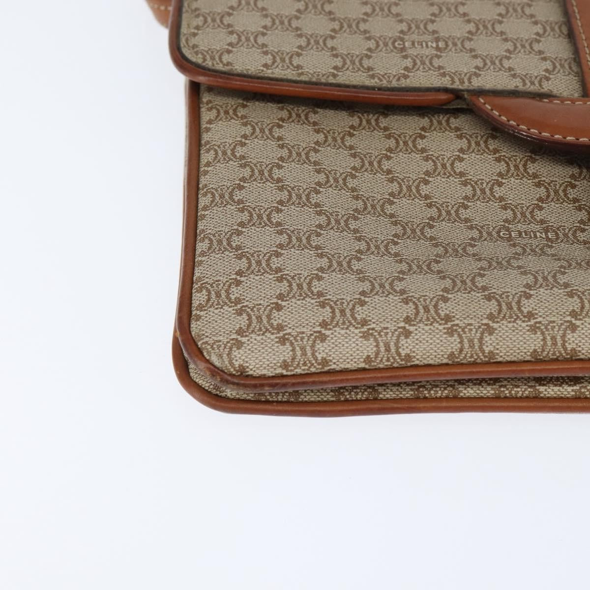 Celine Vintage Macadam Shoulder Bag Canvas and Leather, BEIGE, CANVAS, Shoulder bag