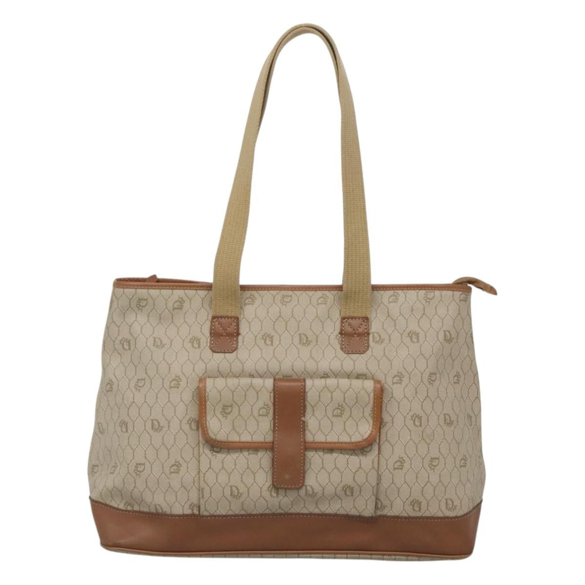 Christian Dior Front Pocket Convertible Tote Canvas, BEIGE, CANVAS, Tote bag