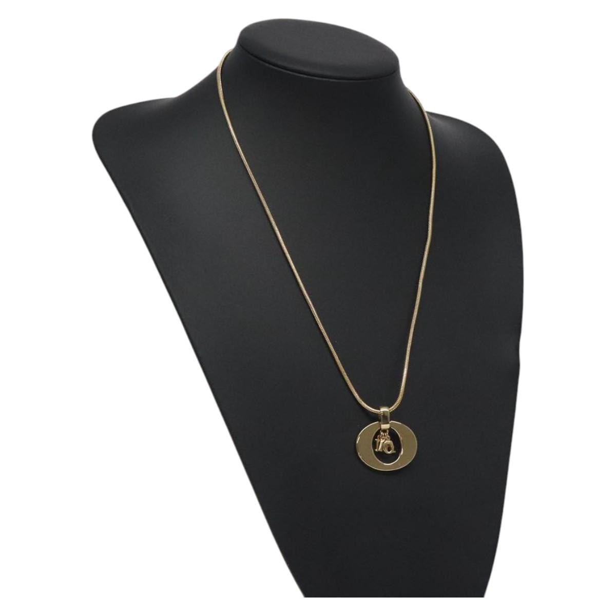 Christian Dior Round Logo Pendant Necklace Metal, GOLD, METAL, Necklace