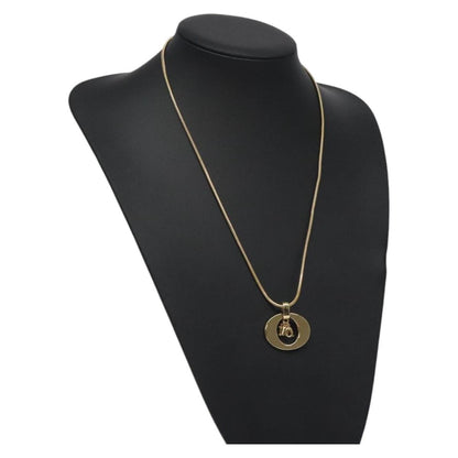 Christian Dior Round Logo Pendant Necklace Metal, GOLD, METAL, Necklace