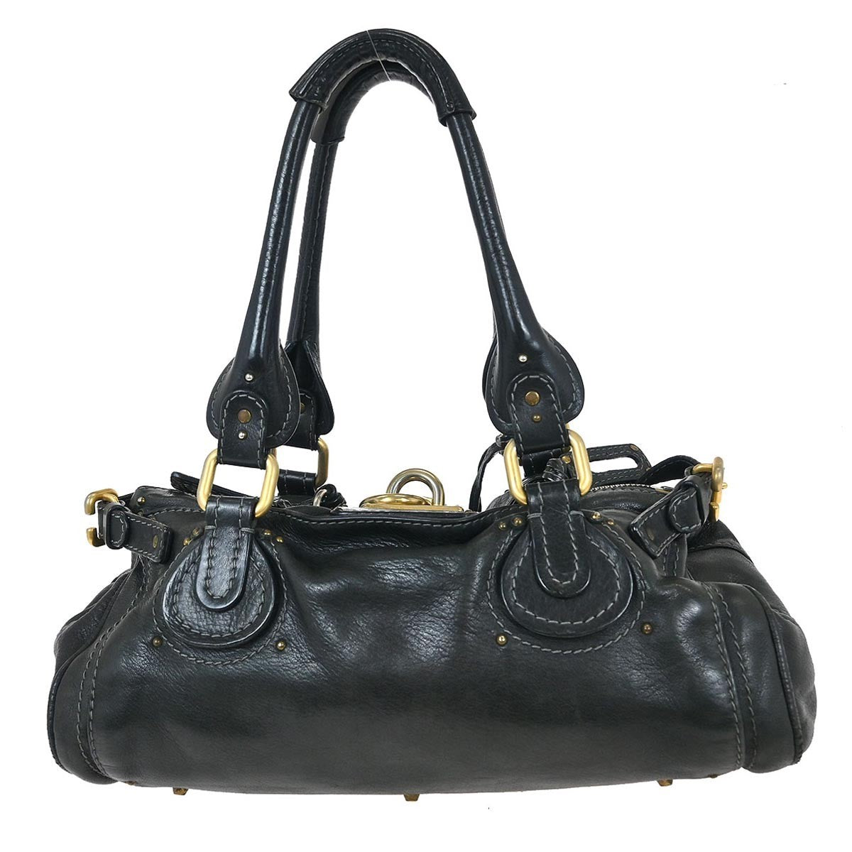 Chloe Paddington Lock Satchel Leather, BLACK, LEATHER, Handbag