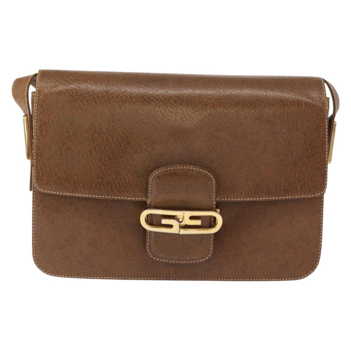 Gucci Vintage Flap Shoulder Bag Leather, BROWN, LEATHER, Shoulder bag
