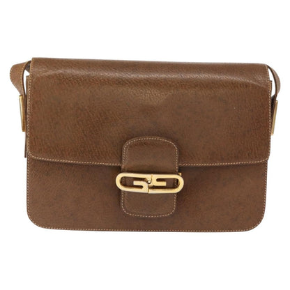 Gucci Vintage Flap Shoulder Bag Leather, BROWN, LEATHER, Shoulder bag