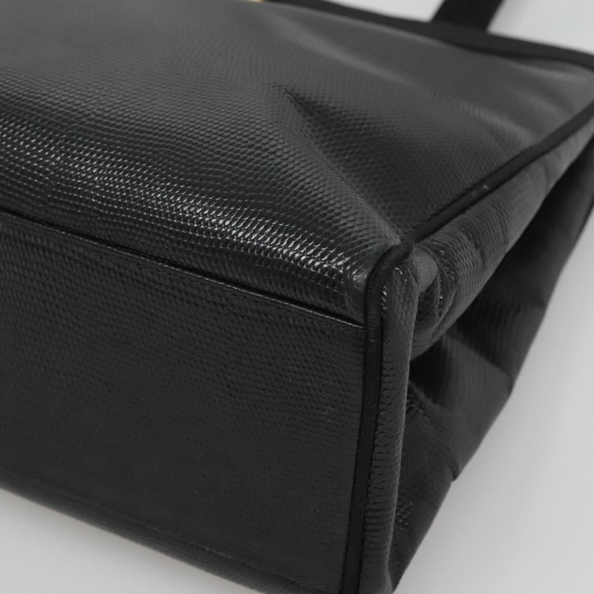 Salvatore Ferragamo Vintage Vara Bow Tote Lizard Embossed Leather, BLACK, LEATHER, Tote bag