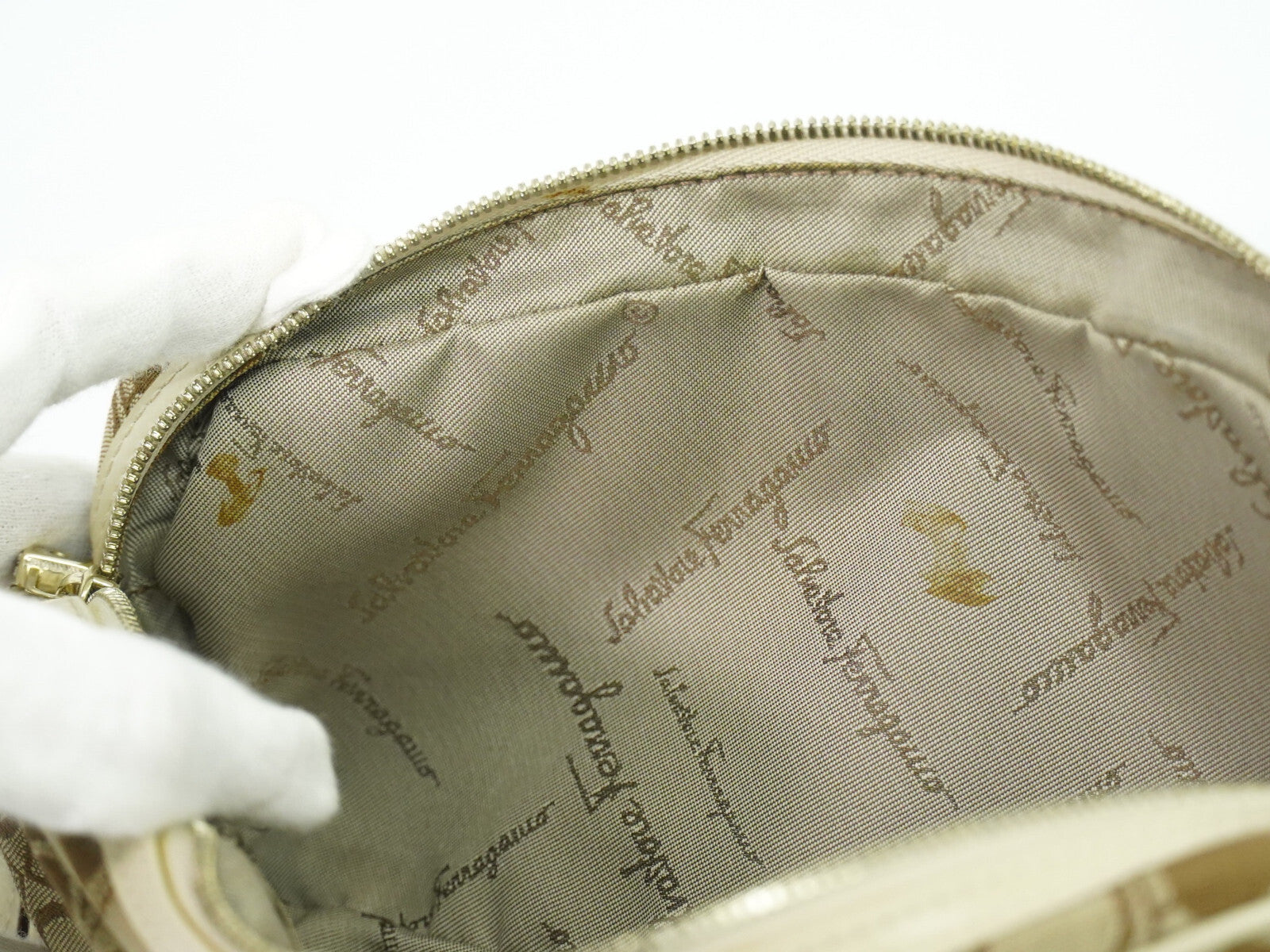 Salvatore Ferragamo Gancini Shoulder Bag Canvas, BEIGE, CANVAS, Shoulder bag