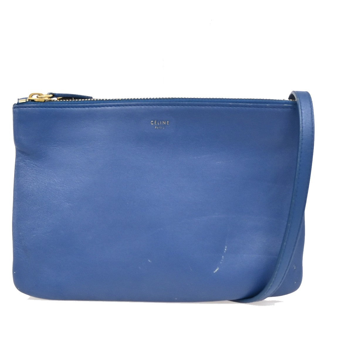 Celine Trio Crossbody Bag Leather, BLUE, LEATHER, Crossbody bag