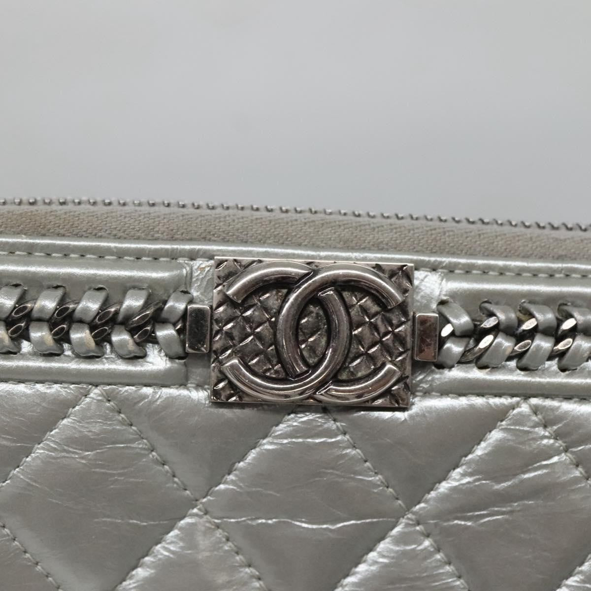 Chanel Boy Zip Jacket Wallet Quilted Calfskin, SILVER, LEATHER, Wallets