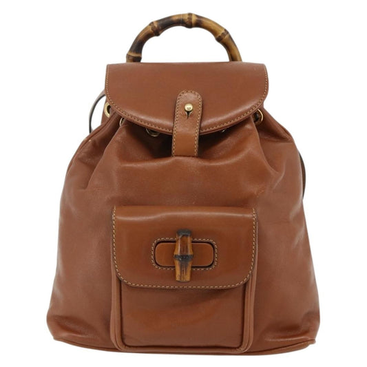 Gucci Vintage Bamboo Backpack Leather, Brown, Leather, Backpack