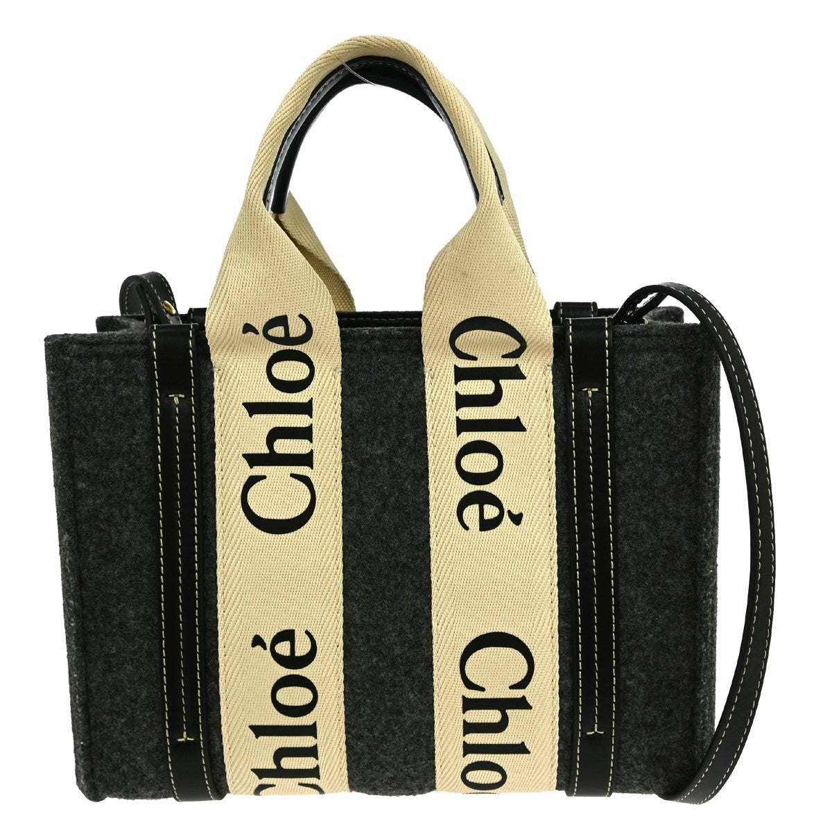 Chloe Woody Convertible Tote Recycled Felt with Leather and Canvas, GRAY, CANVAS, Tote bag