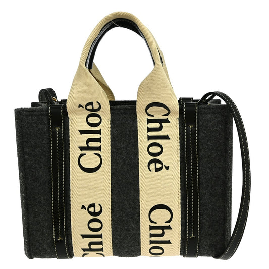 Chloe Woody Convertible Tote Recycled Felt with Leather and Canvas, GRAY, CANVAS, Tote bag