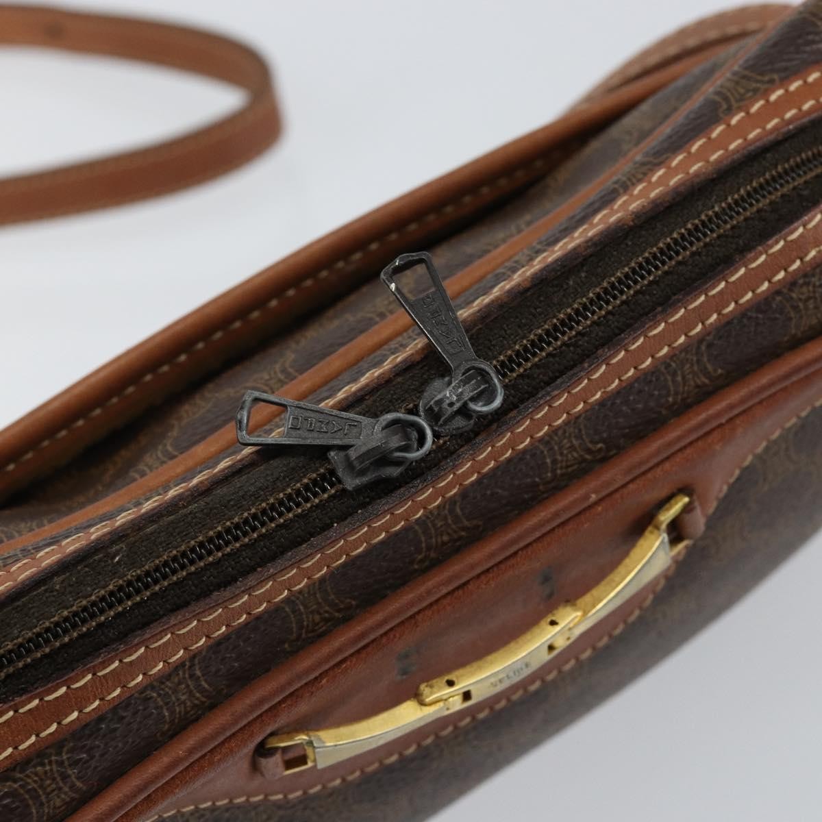 Celine Vintage Macadam Shoulder Bag Canvas and Leather, BROWN, CANVAS, Shoulder bag