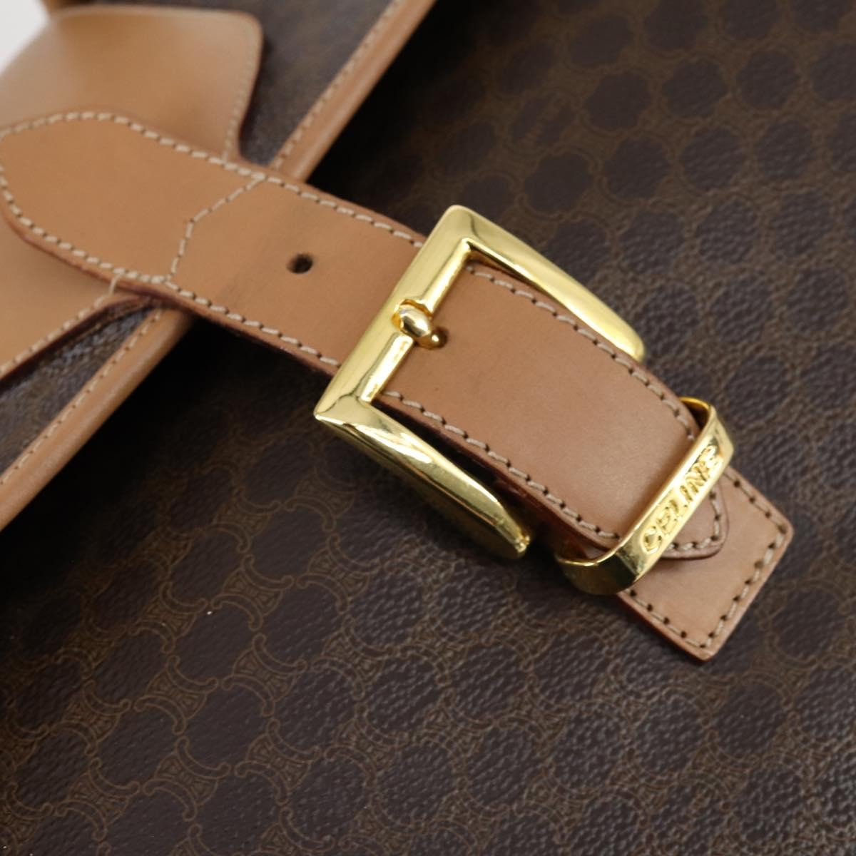 Celine Vintage Duffle Bag Macadam Coated Canvas, BROWN, PVC, Travel bag