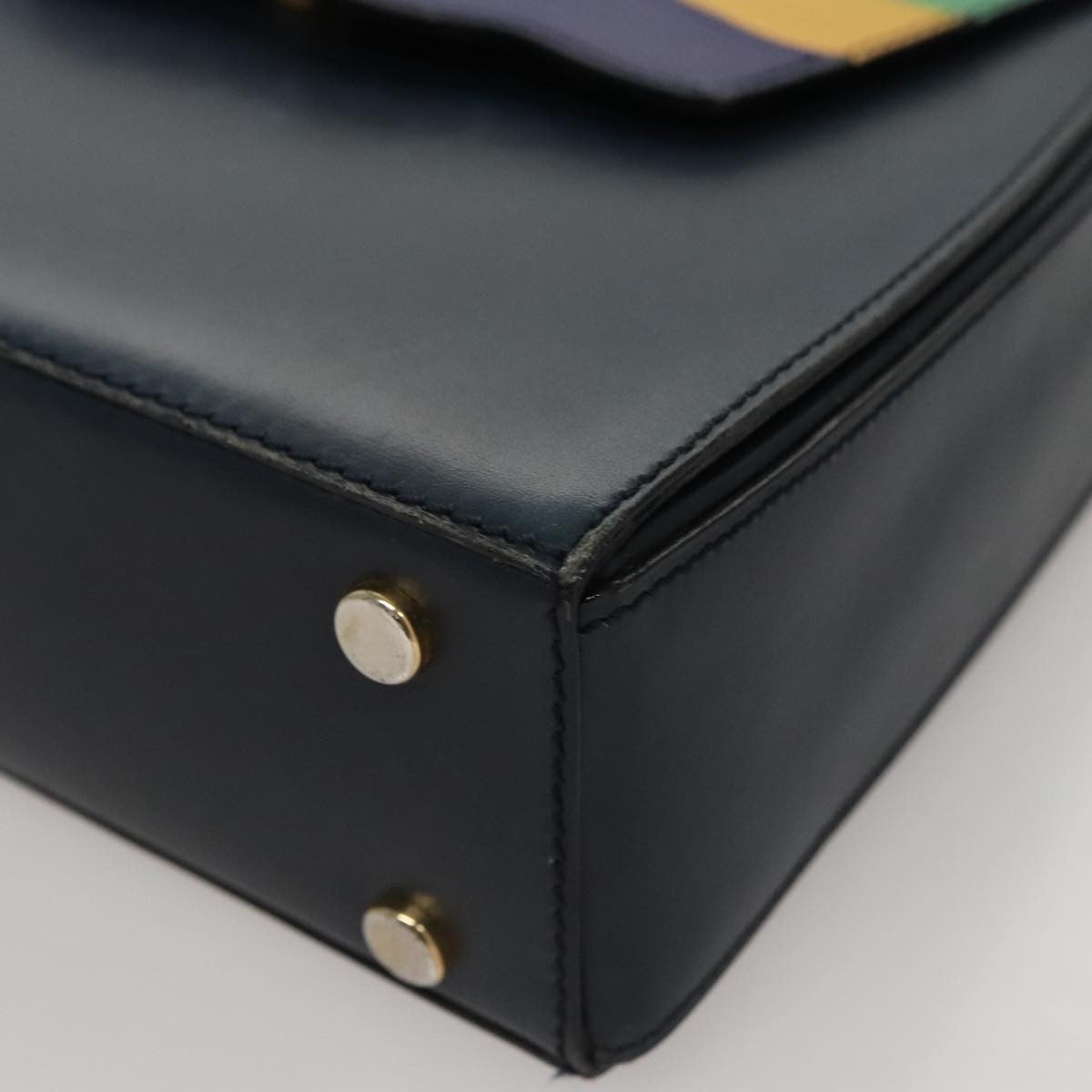 Celine Circle Logo Handbag Leather, NAVY, LEATHER, Handbag