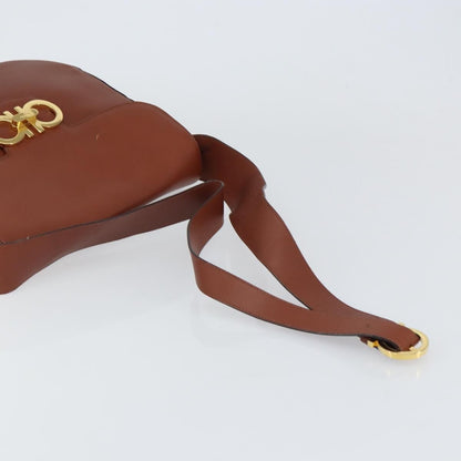 Salvatore Ferragamo Gancini Shoulder Bag Leather, BROWN, LEATHER, Shoulder bag