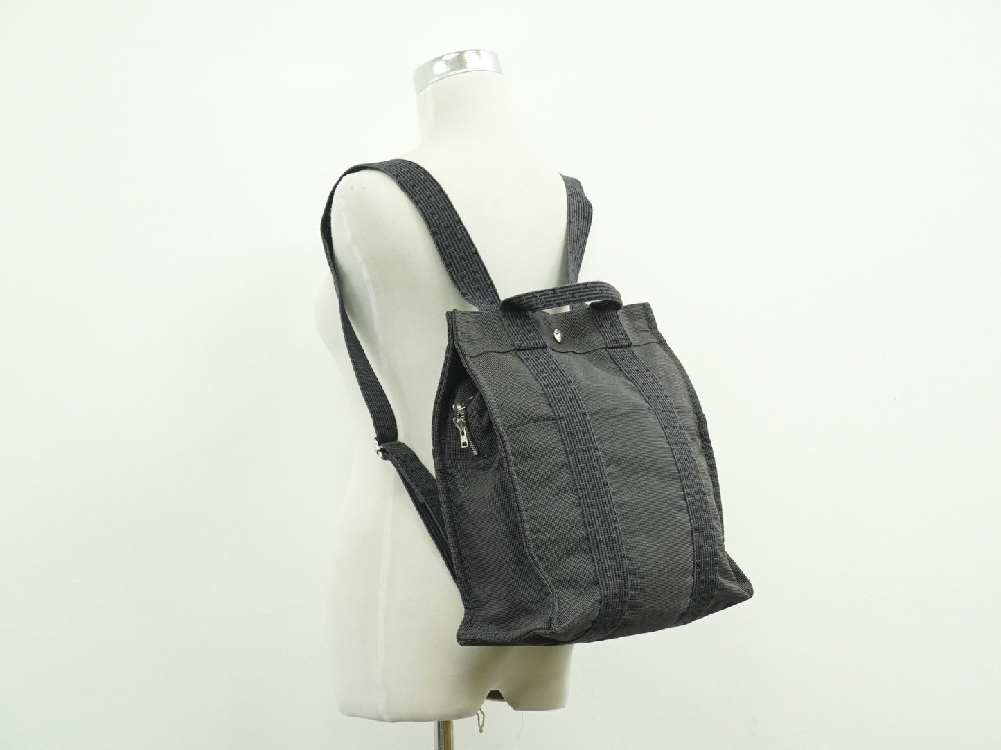 Hermes Herline Backpack Canvas, GRAY, CANVAS, Backpack