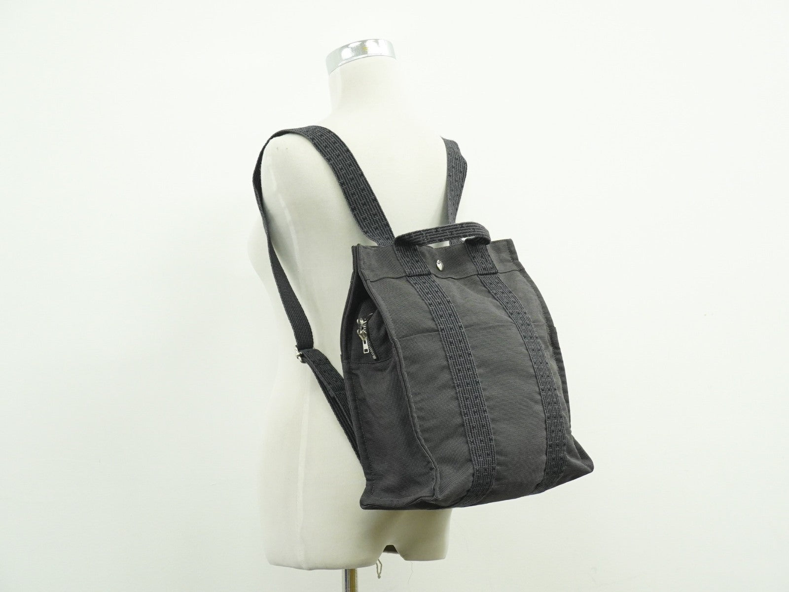 Hermes Herline Backpack Canvas, GRAY, CANVAS, Backpack