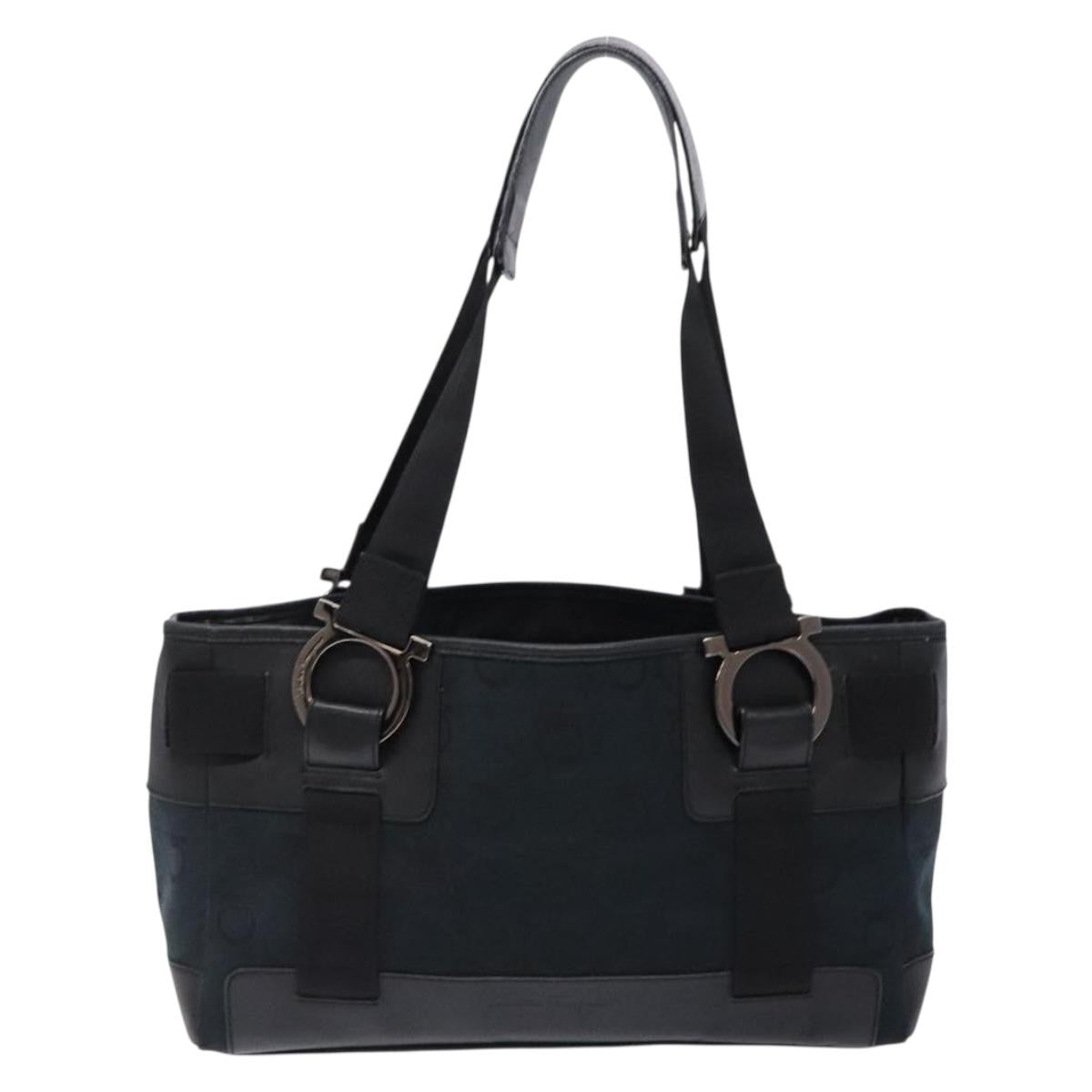 Salvatore Ferragamo Gancini Tote Canvas, BLACK, CANVAS, Tote bag