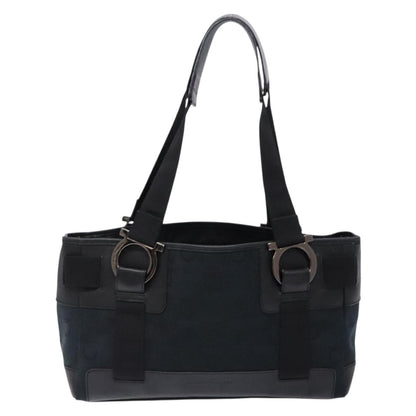 Salvatore Ferragamo Gancini Tote Canvas, BLACK, CANVAS, Tote bag