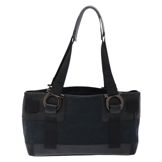 Salvatore Ferragamo Gancini Tote Canvas, BLACK, CANVAS, Tote bag