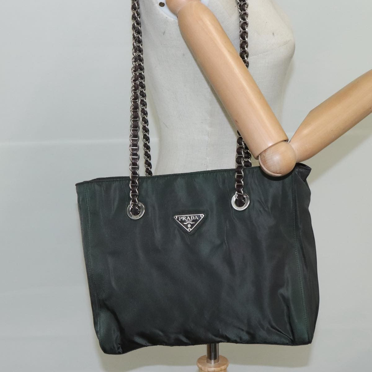 Prada Vintage Chain Tote Tessuto, KHAKI, NYLON, Tote bag