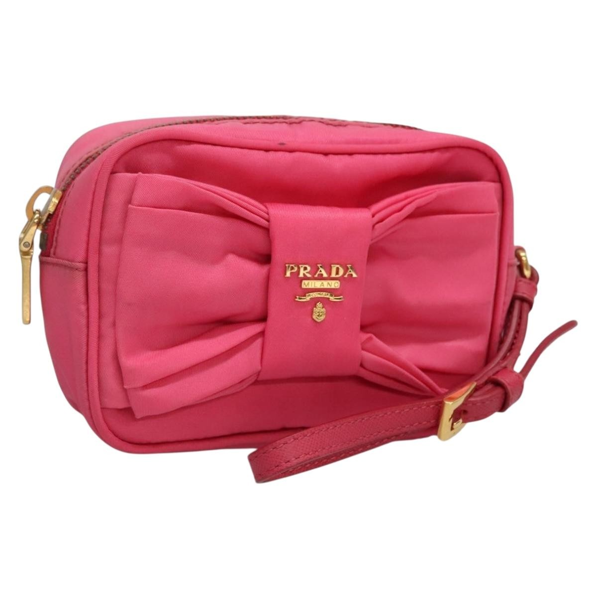 Prada Bow Camera Crossbody Bag Tessuto, PINK, NYLON, Clutche & pouche