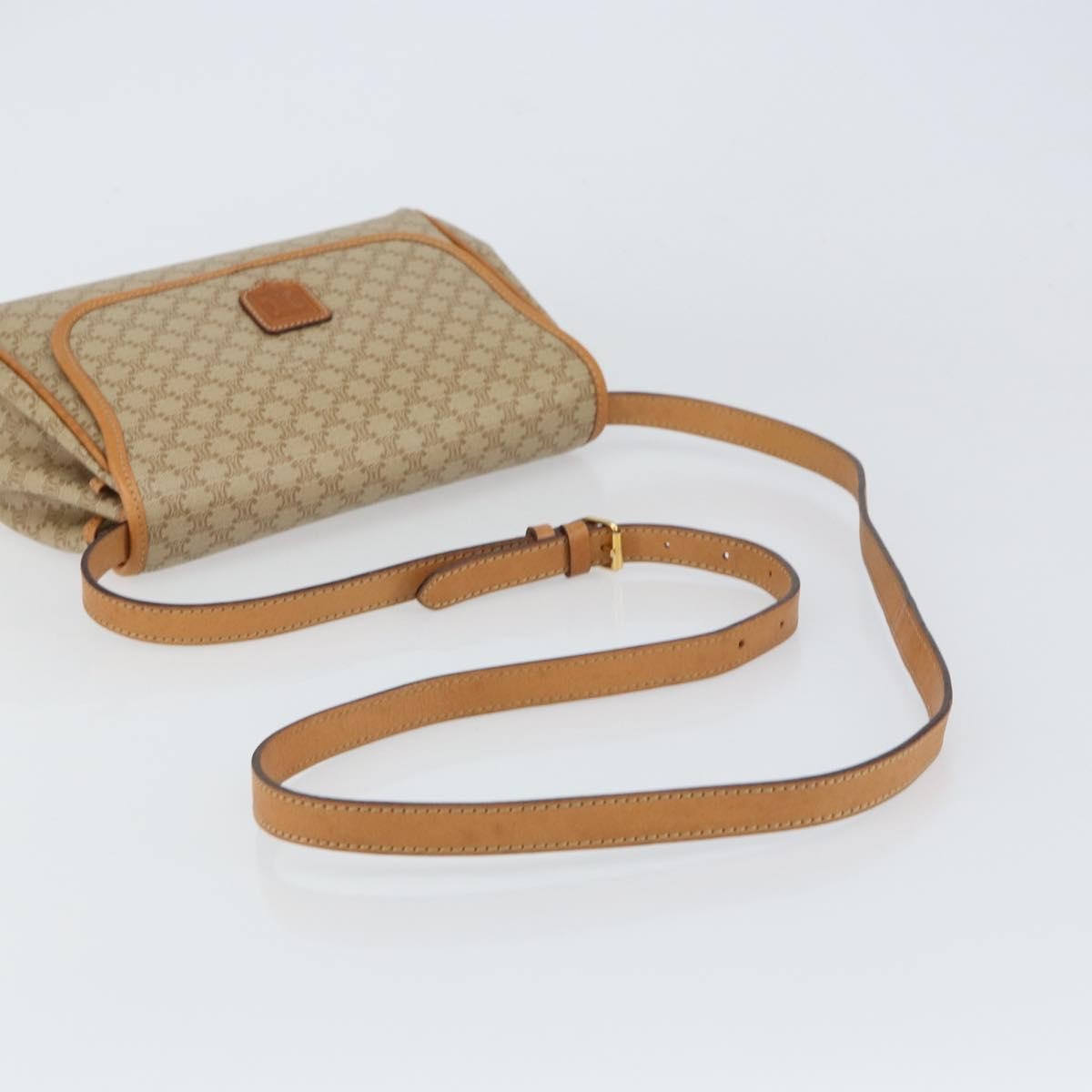 Celine Vintage Macadam Shoulder Bag Canvas and Leather, BEIGE, CANVAS, Shoulder bag