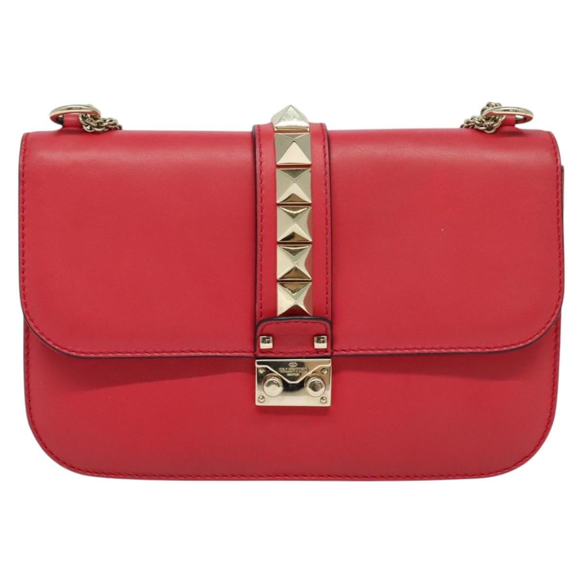 Valentino Garavani Rolling Rockstud Glam Lock Shoulder Bag Leather, PINK, LEATHER, Shoulder bag