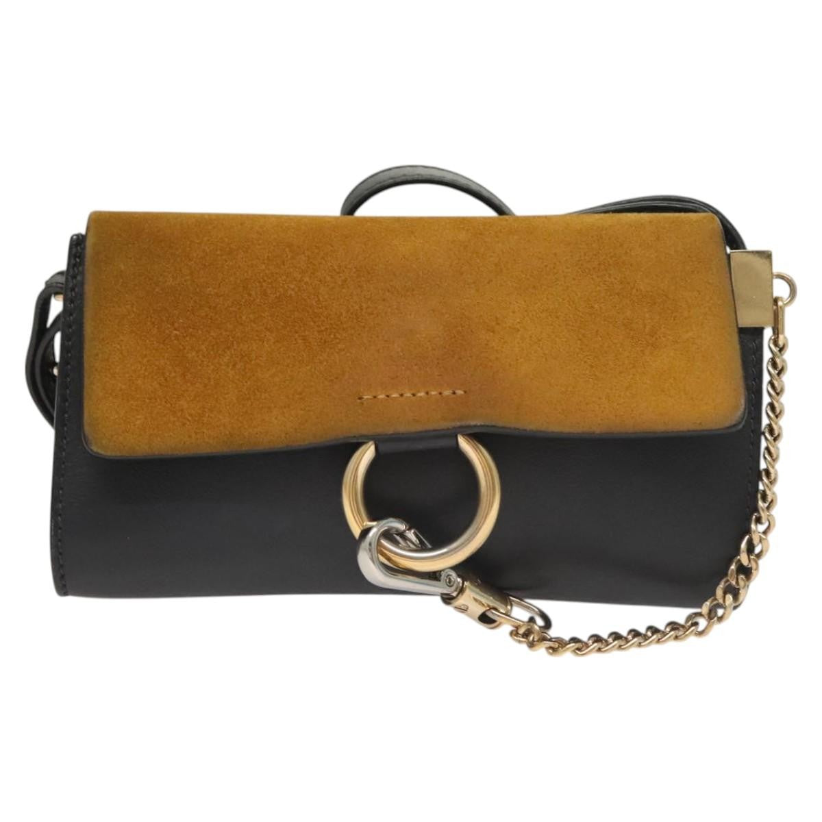 Chloe Faye Shoulder Bag Leather and Suede, NAVY, LEATHER, Shoulder bag