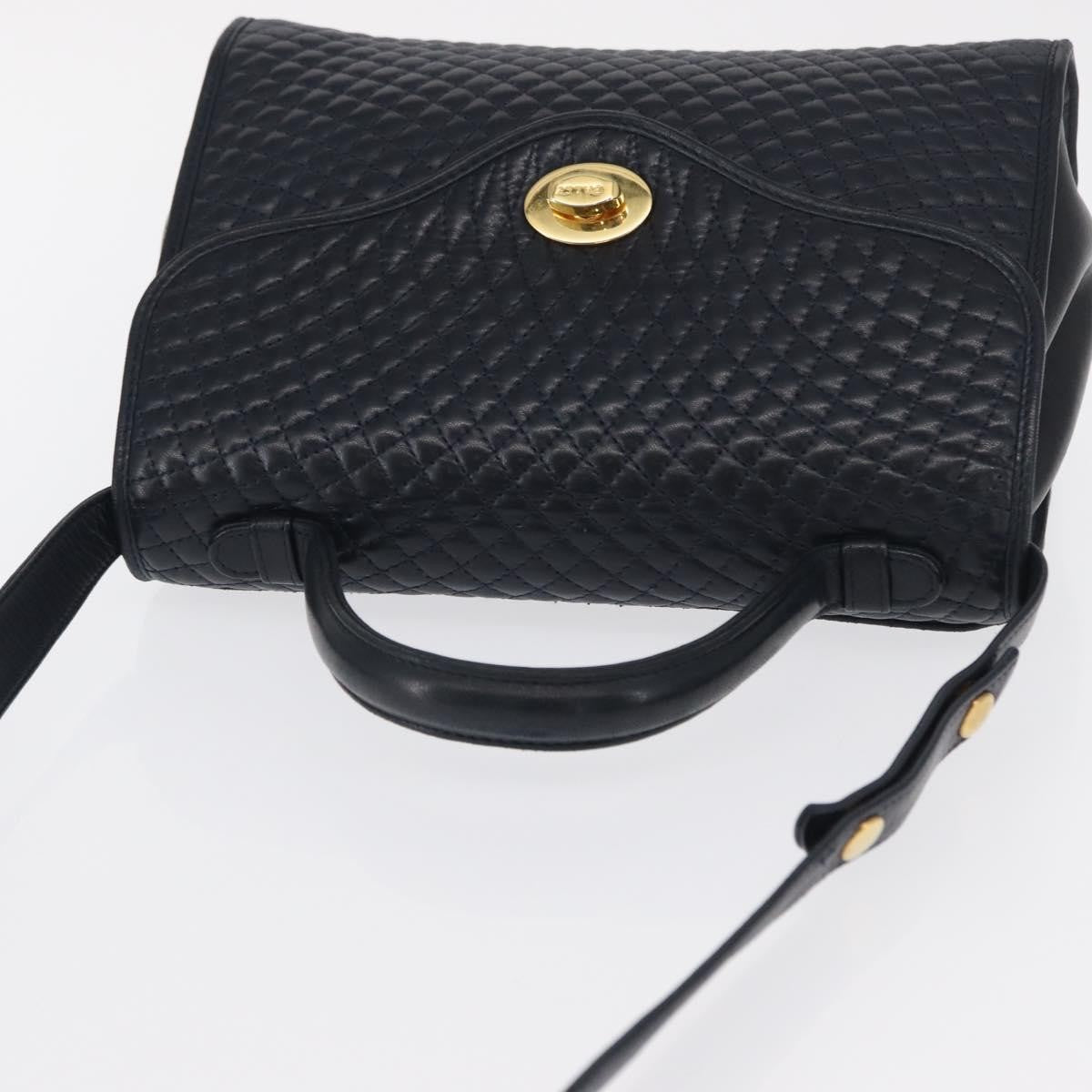 Bally Vintage Handbag Quilted Leather, NAVY, LEATHER, Handbag