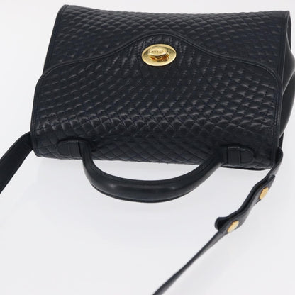 Bally Vintage Handbag Quilted Leather, NAVY, LEATHER, Handbag