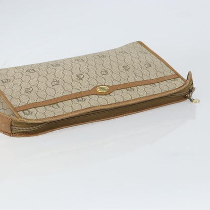 Christian Dior Vintage Honeycomb Zip Pouch Canvas and Leather, BEIGE, CANVAS, Clutche & pouche