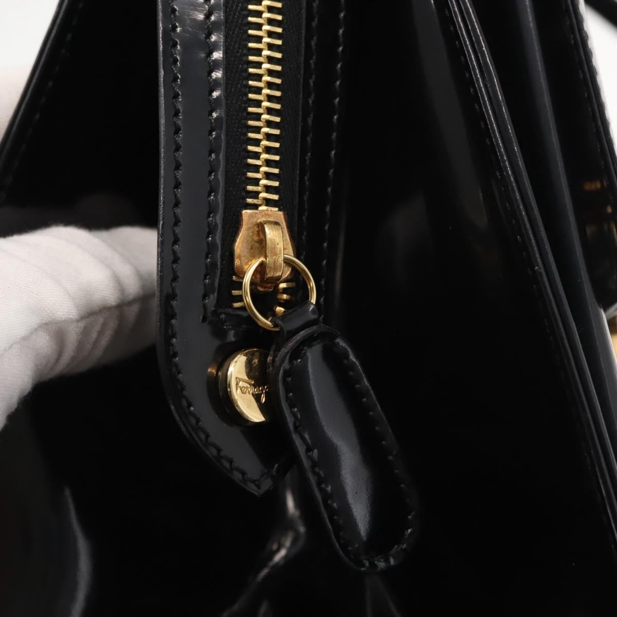 Salvatore Ferragamo Gancini Tote Patent leather, BLACK, PATENT_LEATHER, Tote bag