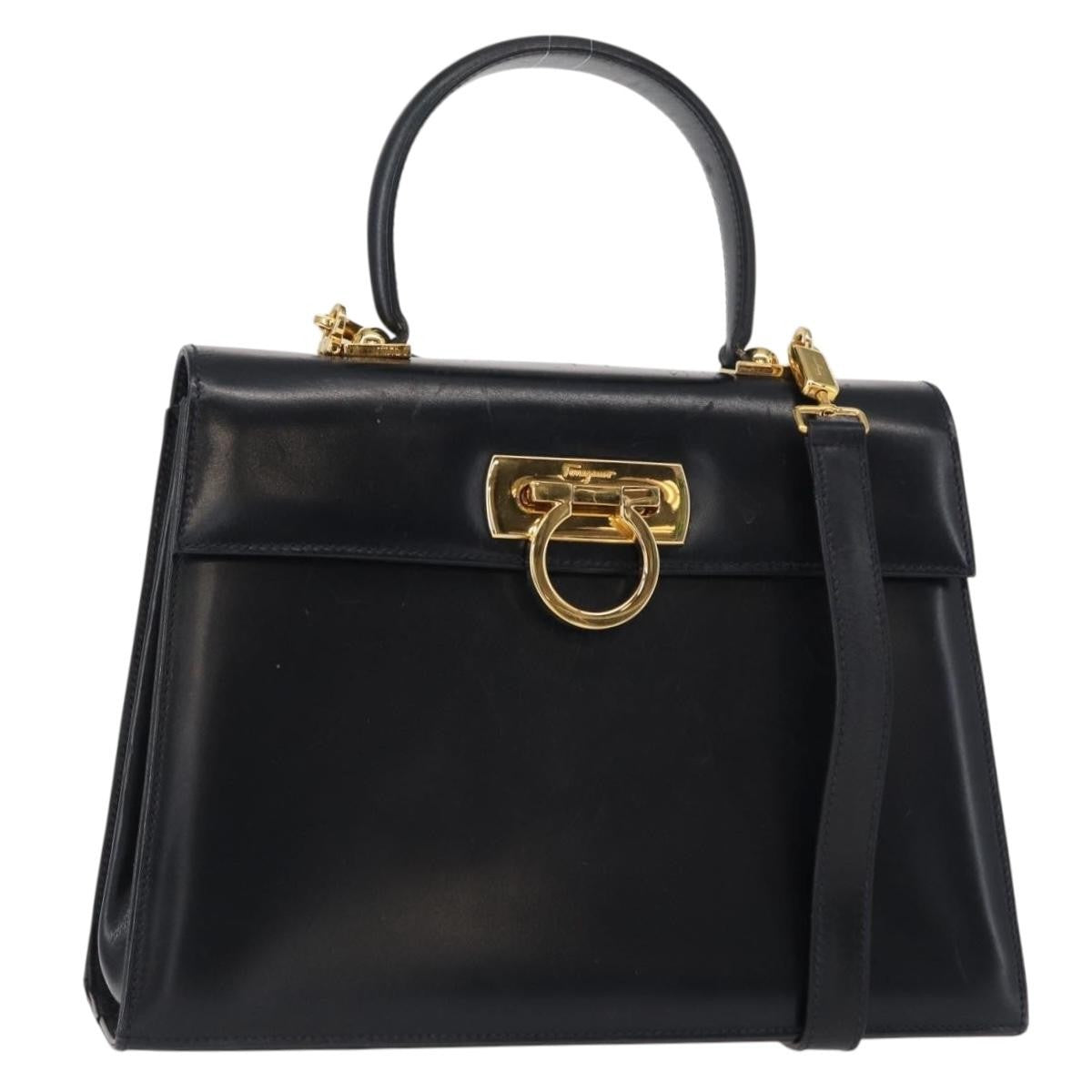 Salvatore Ferragamo Convertible Top Handle Bag Leather, NAVY, LEATHER, Handbag