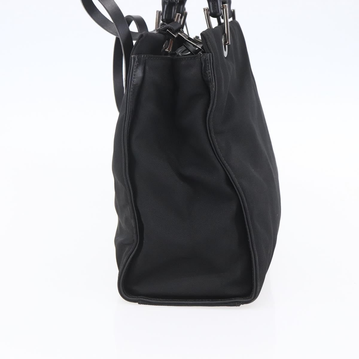 Gucci Vintage Bamboo Handle Tote Nylon, BLACK, NYLON, Handbag