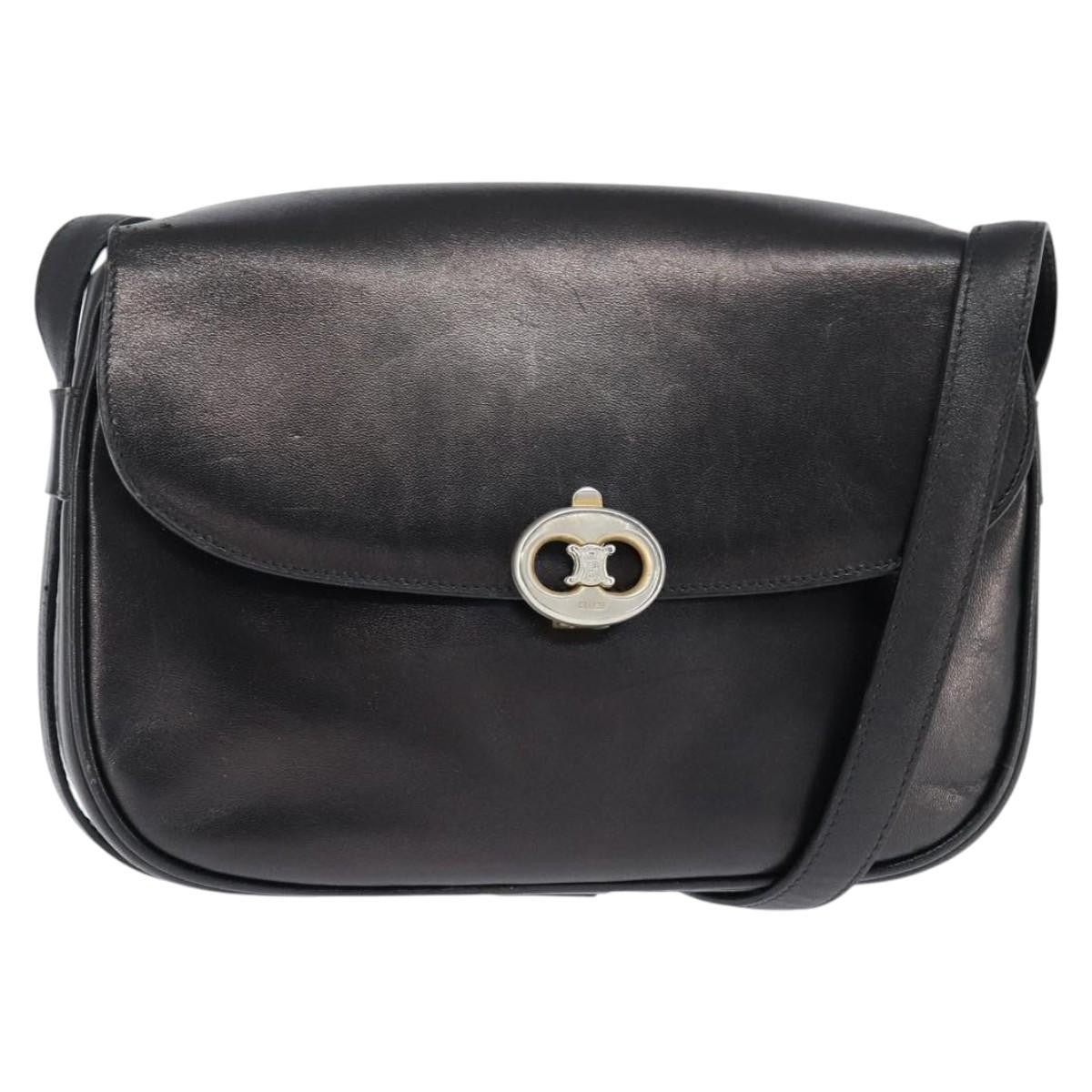 Celine Shoulder Bag Leather, BLACK, LEATHER, Shoulder bag