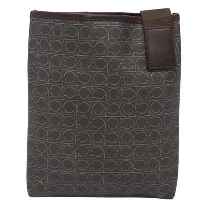 Salvatore Ferragamo Gancini Shoulder Bag Canvas, BROWN, CANVAS, Shoulder bag