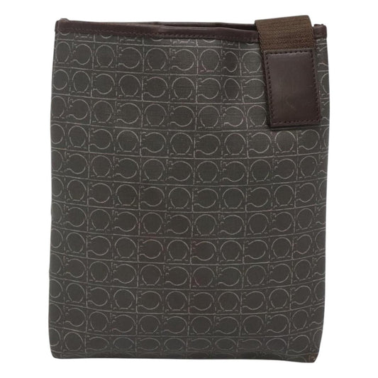 Salvatore Ferragamo Gancini Shoulder Bag Canvas, BROWN, CANVAS, Shoulder bag