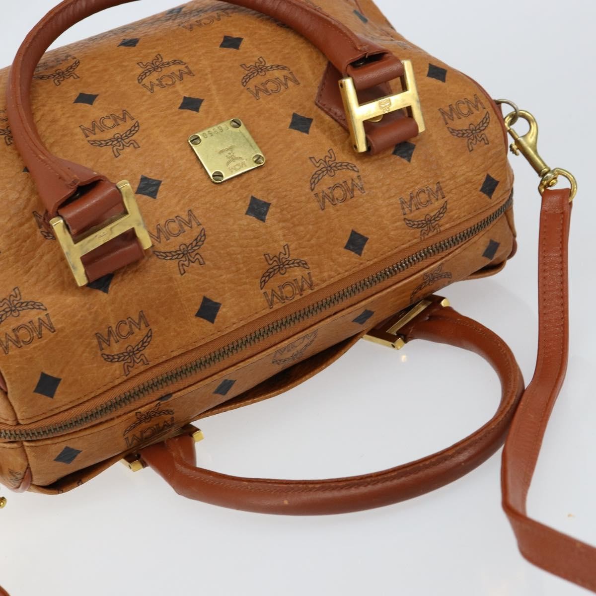 MCM Visetos Handbag Canvas and Leather, BROWN, CANVAS, Handbag