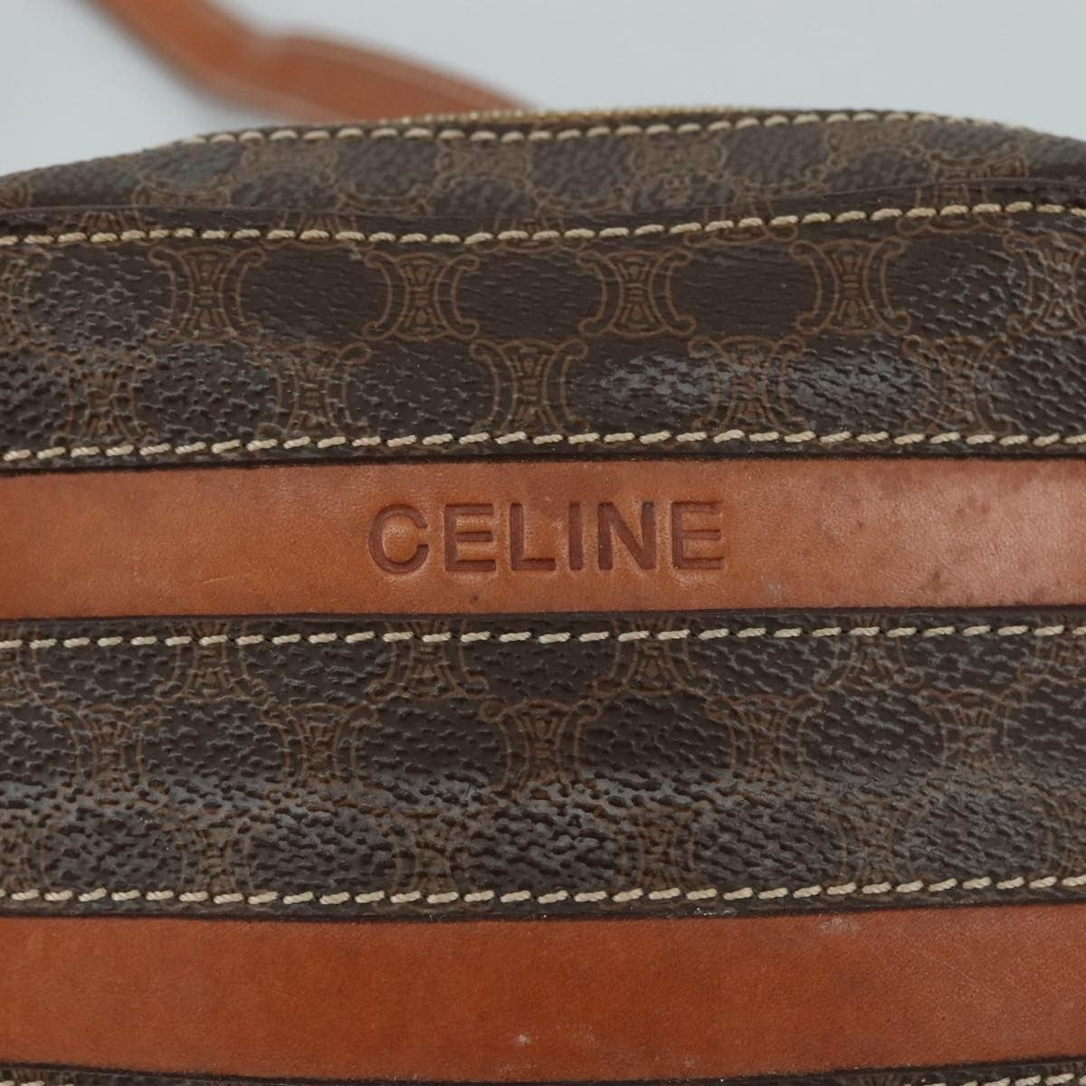 Celine Macadam Shoulder Bag Leather, BROWN, LEATHER, Shoulder bag